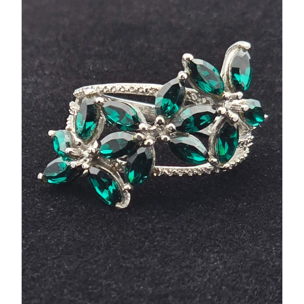 Vintage Stainless Steel Emerald Green Crystal Cluster Ring
